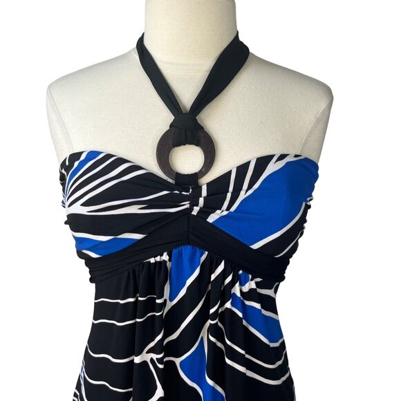 La Belle Halter Dress Womens Small Blue Black Short Padded Summer - Picture 4 of 8